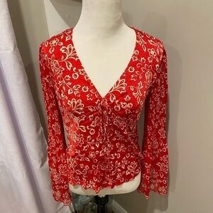 INC Red and white floral blouse